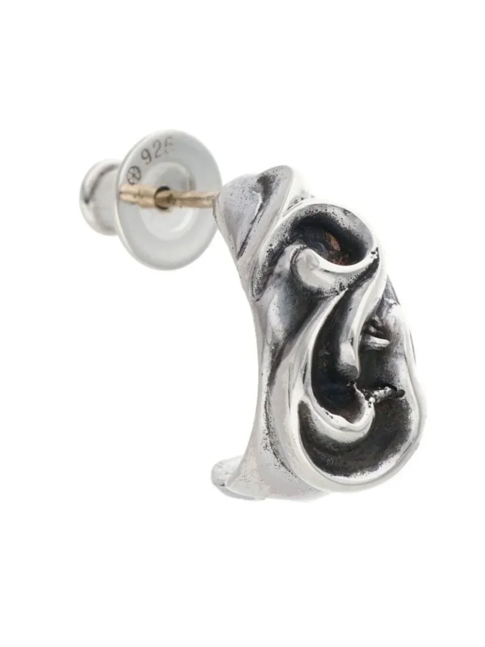 Chrome Hearts Carved Teardrop Curved Vintage Silver Earrings